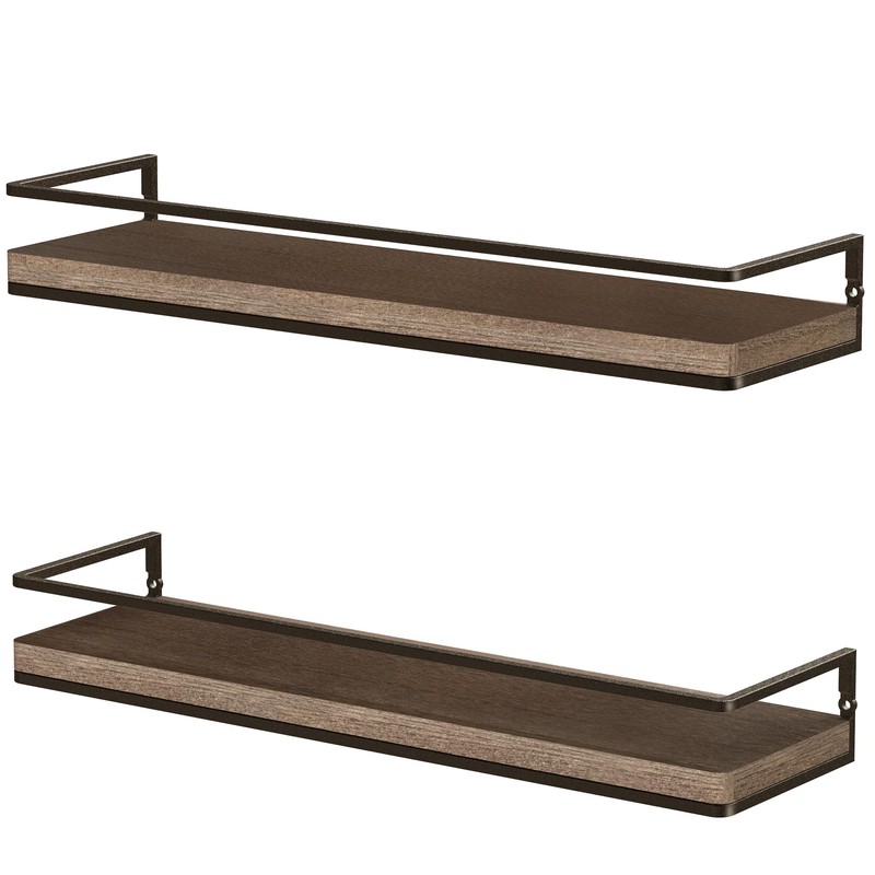Meangood Floating Shelves Wall Mounted Set of 2, Rustic Wood