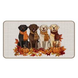 Xiyurlk Fall Labrador Retriever Door Mat, Farmhouse Fall Pumpkin Maple Doormat Indoor Outdoor Entrance, Autumn Dog Decorative Welcome Mats for Front Door Porch Entryway, 17x30 Inch