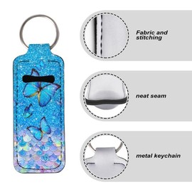 2Pcs Print Chapstick Holder Keychain Lip Balm Holder Chapstick Sleeve Pouch Lipstick Holders for Women Girls (Blue, One Size)
