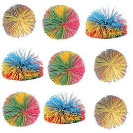 16 PIEZAS Bolas Sensoriales de Hilo, Bolas de Estrés Multicolor de Goma Blanda y Rebote, Bola Elástica de Tirar y Estirar Arco Iris, Juguetes de Fiesta