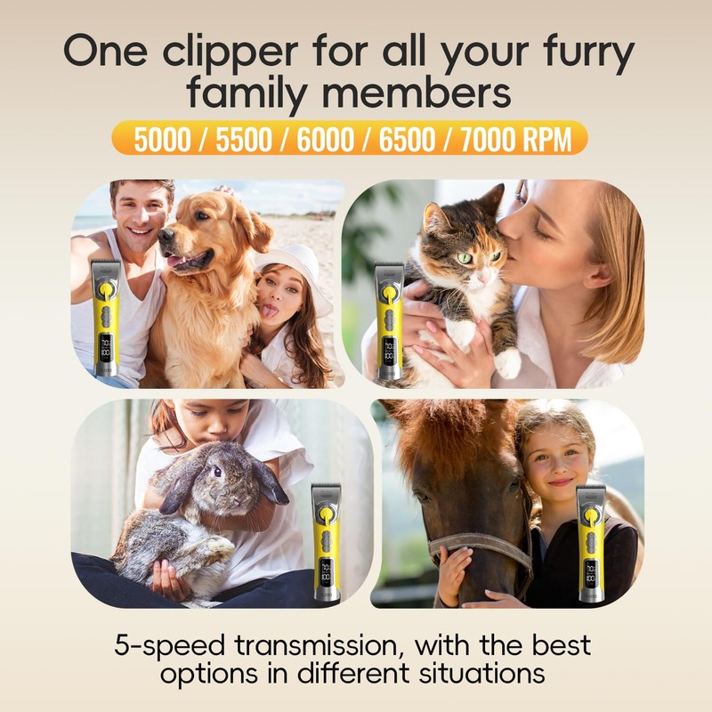 FOGOSP Cordless Dog Grooming Clippers 12H Runtime Replaceable Blade 3-Speed