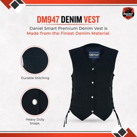 Daniel Smart Denim Vest for Women Premium Jean Vest with Adjustable Side Laces, YKK Zipper & Reinforced Stitching
