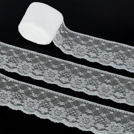 HOBBIESAY 20 Yards 60mm Lace Fabric Lace Ribbon White Flower Pattern Lace Ribbon Elastic Lace Trim Vintage Trim Ribbons Polyester for Crafting Wedding Gift Wrapping Bow Making Clothes Accessories
