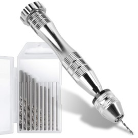 LEOBRO Hand Drill, Steel Pin Vise with 10 PCS Small Drill Bits (0.8 mm-3 mm), for Resin, Wood, Clay, DIY Crafts Keychains Jewelry Making