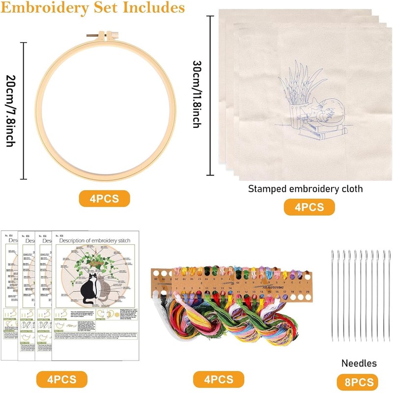 BLAZDEVE 4 Set Beginner Embroidery Kit, Easy Hand Embroidery Kit