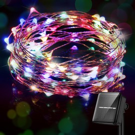 Ariceleo Solar String Lights, 1 Pack, 33 Ft, 100 LED Copper Wire, Multi Color, 8 Lighting Modes, Waterproof, Outdoor and Indoor Use, for Garden, Patio, Yard, Tree, Wedding