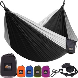 Gorilla Grip Durable Portable Camping Hammock, Holds 400lbs with Heavy Duty Tree Straps, Comfortable Travel Swing, Camp Hammocks, Easy to Use and Install, Outdoor Essentials, Black, 9x4.5 FT