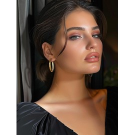 Tomovely Women's Gold Earrings Set With Cubic Zirconia Retro Style Large Ring Earrings Fashionable Jewelry 40MM