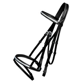 Exion English Jumping Bridle with Flash – Soft Lined Crownpiece, SS Clincher Studded Browband, Flash Noseband, Rubber Reins – Black & Brown – Premium Vegetable-Tanned Leather