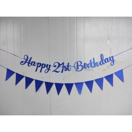 21st Birthday Party Blue Decorations Happy 21st Birthday Bunting Banner With Hanging Swirls Streamers for Boys Men Adult Birthday Anniversary Party Decor Supplies