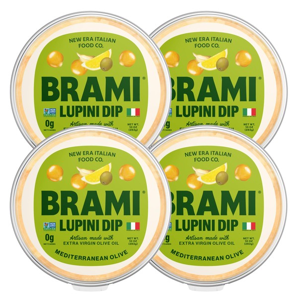 BRAMI Lupini Bean Hummus Dip | 0g Sugar, 0g Net Carbs | Keto, Vegan, Vegetarian | 10.6oz (4 Pack) (Mediterranean)