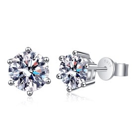 KRKC&CO Cubic Zirconia Stud Earrings Women's 925 Silver Earrings, White Gold Plated Earrings Iced Out, 6 Bridge Claw Setting Birthday Gift for Women
