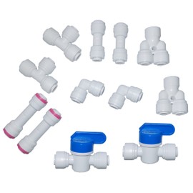 Malida Water purifier quick Push to Connect, RO water filter fittings 1/4 inch tubing quick connect,Ball Valve, Check Valve,Tee Set Of 12 (Connector set of 12)