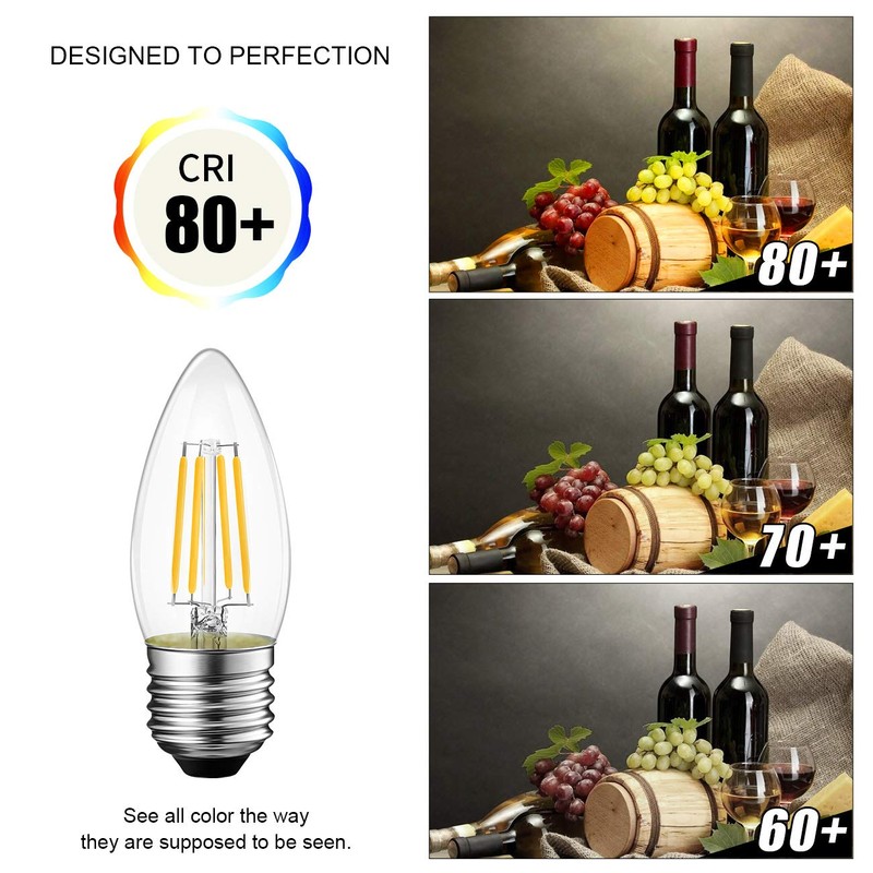 LVWIT Dimmable LED Candelabra Bulbs B11 Filament Bulb E26 Base