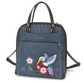 CHALA Convertible Backpack Purse - Women Convertible Shoulder Purse with Adjustable Strap - Hummingbird A - blue