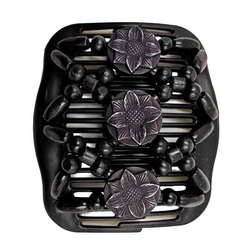 LOVEF Women Magic Hair Combs Wood Beaded Stretch Double Side
