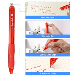 Drenubal 8-Pack Red Erasable Pens, Gel Pens,Red pens,Red Ink pens, 0.7mm Fine Point, Smooth Writing & Clean Erase Perfect for School, Office, Kids & Gift