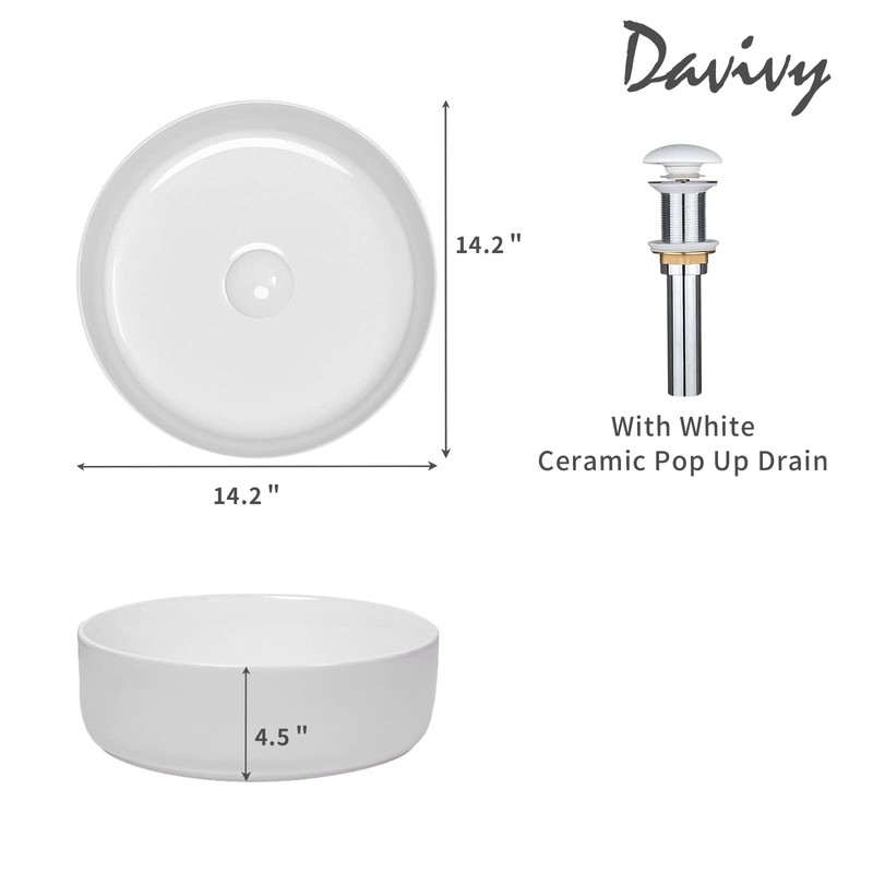Davivy 14'' Round Vessel Sink with Pop Up Drain,Bathroom Vessel