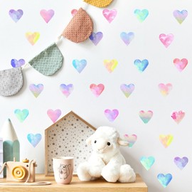 Colorful Heart Wall Decals Peel and Stick Cute Heart Wall Stickers Fabric Wall Stickers Hearts Decals for Walls Watercolor Heart Wall Stickers for Girls Room Bedroom Nursery Decor