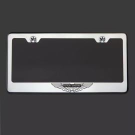 KA Chrome Aston Martin Logo Black Letter Laser Etched Engraved License Plate Frame