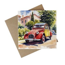 Iconic Cars Card - Eco Friendly Recycled Card Plastic Free Cult Cars Art Greetings Card - Classic French 2CV Car