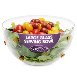 GAC Elegant Large Glass Serving Bowl with Designed with Gold Glass Dots for Stylish Dining– Durable Round Clear Glass Mixing Bowl for Salad or Fruit – Design for Entertaining and Ideal Present- 9 Inch