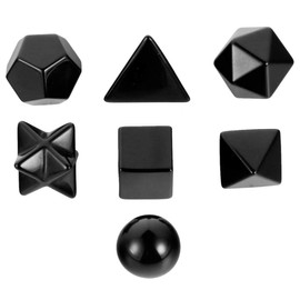 Nupuyai 7 Platonic Solids Obsidian Healing Crystal Set, Energy Reiki Chakra Stones Collection Kit Sacred Geometry Spiritual Decoration with Gift Box