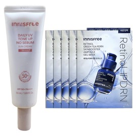 Innisfree Daily UV Tone Up No-Sebum Sun Cream 50ml (Beige) + Ampoule Gel Mask 5 sheets / 이니스프리 데일리 유브이 톤업 노세범 선크림 50ml (베이지)+앰플 겔 마스크 5매