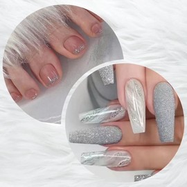 48 Pcs Press On Nail Set, Press On Nails and Toenail Set, Fake Nails with Nail Glue Stick and Adhesive Tabs, Acrylic Fake Nails (Long, Gray Marble Glossy)