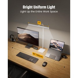 SUPERDANNY LED Desk Lamp for Home Office, Eye-Caring Desk Light with Base, 12W Touch Control 3 Colors Dimmable Brightness, Gooseneck Architect Lamp for Computer Monitor Reading Workbench, White