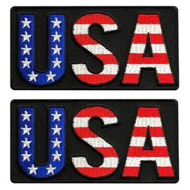 USA American Alphabet Flag Embroidered Iron on Sew on Patch [4.0 X 2.0 US-6] 2 Piece for Jackets, Vests, Back Packs, Hats, and Tactical Gear