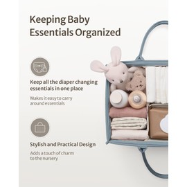 Blissful Diary Baby Diaper Caddy Organizer, Baby Shower Basket for Boys Girls, Gift for Newborn Essentials, Baby Registry Must Have, Stylish Baby Basket for Changing Table Car Travel - Dusty Blue