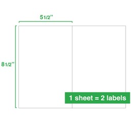 ChromaLabel 8-1/2 x 5-1/2 Inch Half Sheet Shipping Labels for Laser and Inkjet Printers, 25 Sheets, 50 Pack