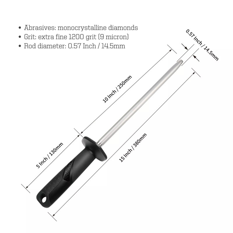 SHARPAL Diamond Solid Sharpening Steel Professional Knife Blade Sharpener Honing