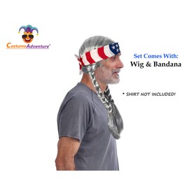 Costume Adventure Gray Braided Hippie Wig for Men Grey 60s Hippie Dude Wig With Hippy American Flag Headband - One Size