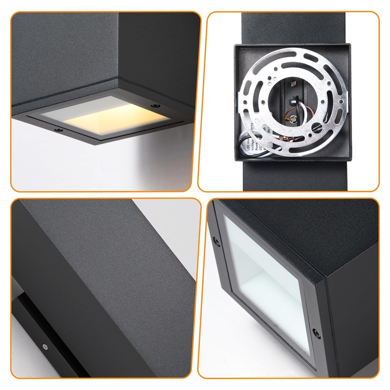 DAKAFUL Dimmable Wall Lights Outdoor 2 Packs, Integrated LED Square