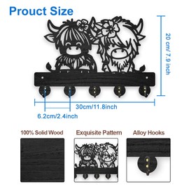 MAYJOYDIY Wooden Calf with Flower Key Holder for Wall 30x20cm Small Cows Wall Mounted Key Rack Animal Theme Coat Hat Hook 5 Alloy Hooks for Entryway Front Door Hallway Wall Art Decor