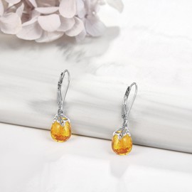ONEFINITY Gemstone Earrings 925 Sterling Silver Moonstone Earring Amber Earrings Green Emerald Earrings Gemstone Jewellery Gifts for Women, Sterling Silver, Amber