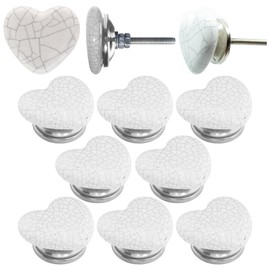 ETHNICITI Pack of 8 Heart White Crackle 40mm Ceramic Door Knobs Vintage Shabby Chic, Wardrobe Cabinet Cupboard Drawer Interior Furniture Pulls Handles Bedroom Dresser Lounge Kitchen