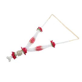 Artificial Mala Crystal Beads and Flower Garland Hair Small Mala for Idol for God Statues Accessories Pooja Sringar Articles Ornament for Indian Traditional Festival Decoration (Size: 11 Inches) (Pink