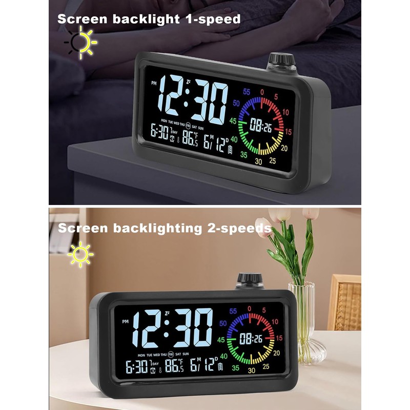 CCHKFEI Rechargeable Digital Alarm Clock with 60-Minute Timer, Dual LCD