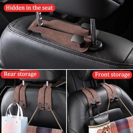 OVICISK 【2pcs/4hook】 car seat Hooks Car Seat Hooks for Headrest Double Headrest Purse Hooks for Car Purse Hook for car Car Back Seat Headrest Hooks for Handbags Bags Purses car Hooks(Black- 2 Packs)