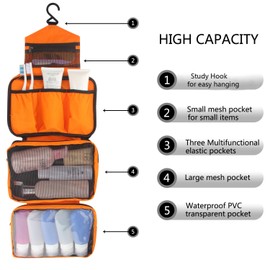 Relavel Travel Toiletry Bag Business Toiletries Bag for Men Shaving Kit Waterproof Compact Hanging Travel Cosmetic Pouch Case for Women (orange)
