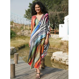 Yanziliu Kaftan Dress for Women,2025 Plus Size Hawaiian Batwing Sleeve Beach Cover Up Summer Swimsuit Dresses