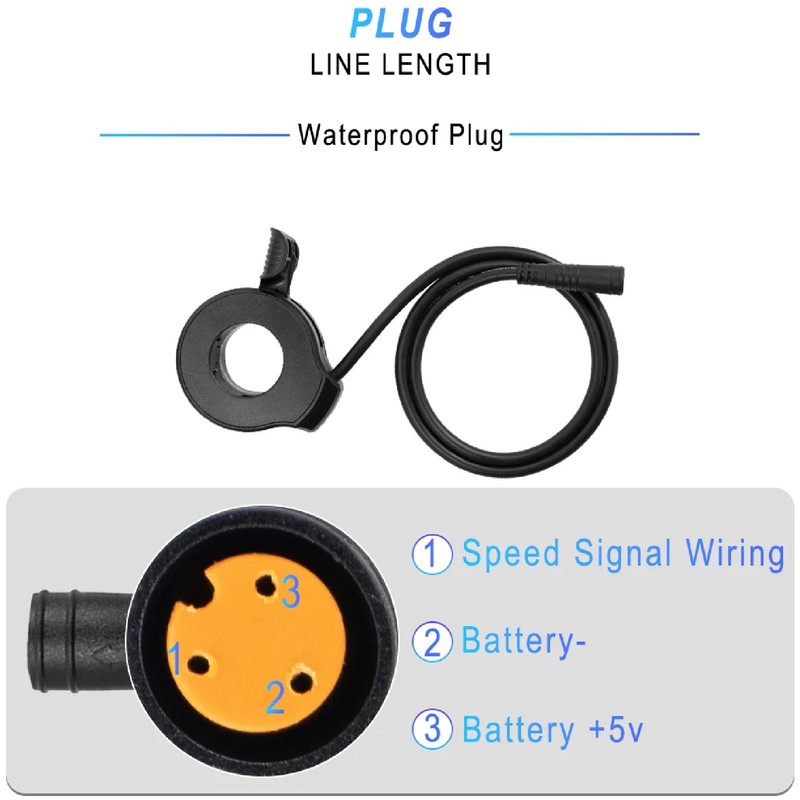130X Electric Bike Throttle Accelerator, 3 Pin Waterproof Connector Thumb