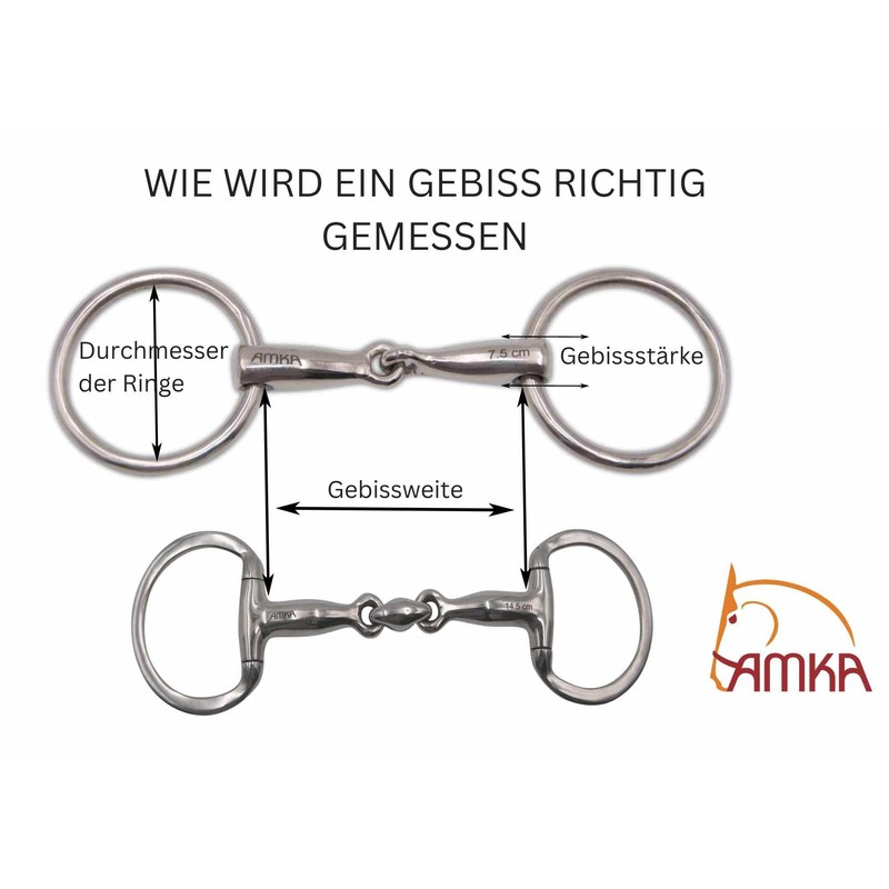 AMKA Snaffle Double Broken Solid Stainless Steel Thickness 16 mm