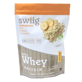 swiig Premium Daily Whey Protein, Banana 2.2lb - 20g Protein, Gluten-Free, Non-GMO, No Fillers, No Artificial Flavors, Enhanced with Amino Acids, All Natural Formula