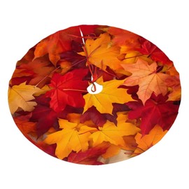 Mount Hour Autumn Christmas Tree Skirt, Maple Leaves Fall Xmas Large Tree Mat, New Year Festive Holiday Party Decorations 30" inches