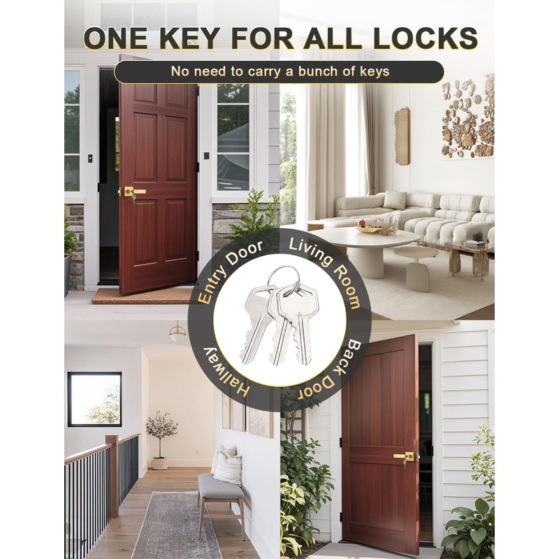 Tinewa 2 Pack Brushed Gold Entry Door Levers with Lock