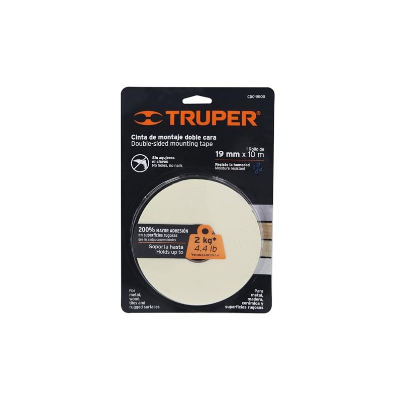 Truper CDC-19100 Cinta doble cara de 19 mm x 10